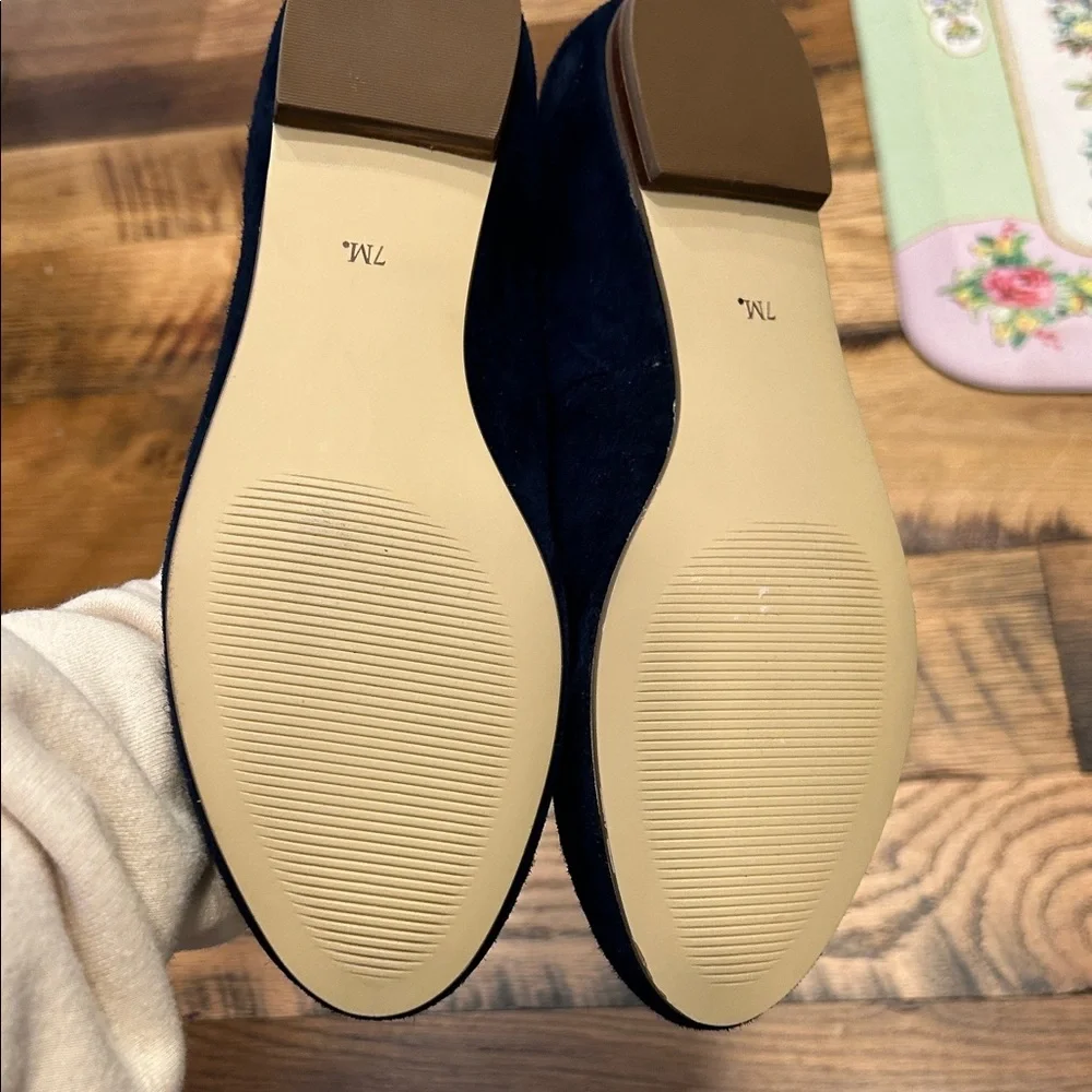 Talbots navy suede Loafers with Eiffel Tower Embroidery